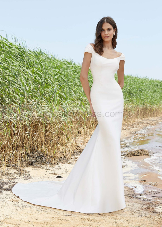 Cap Sleeves Ivory Satin Gorgeous Wedding Dress